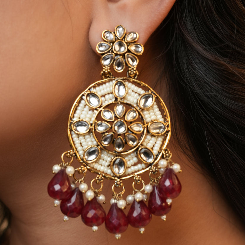 Siya Kundan Earrings (Wine)