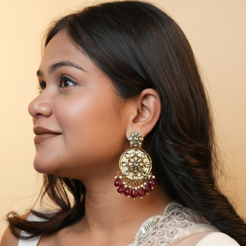 Siya Kundan Earrings (Wine)