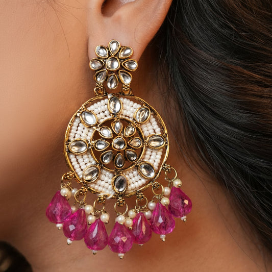 Siya Kundan Earrings (Rani -pink)