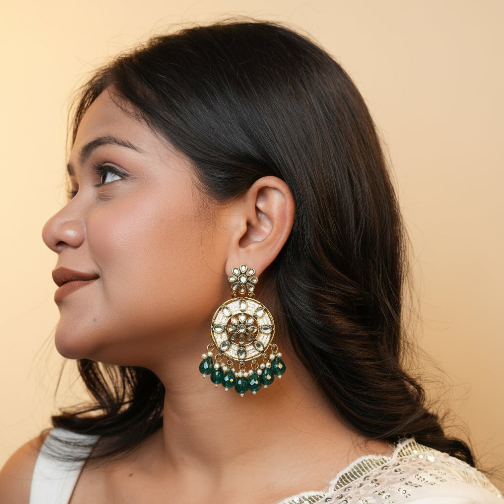 Siya Kundan Earrings (Emerald Green)
