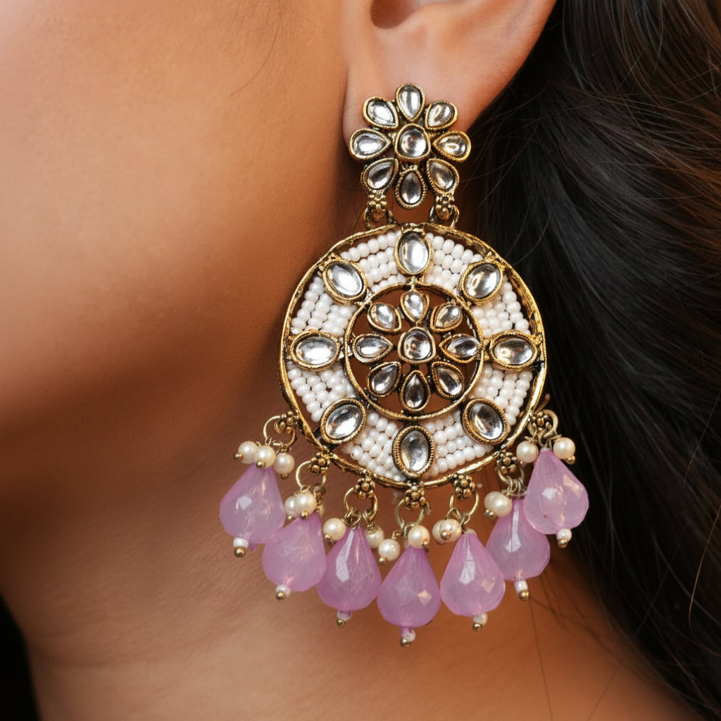 Siya Kundan Earrings (Purple)