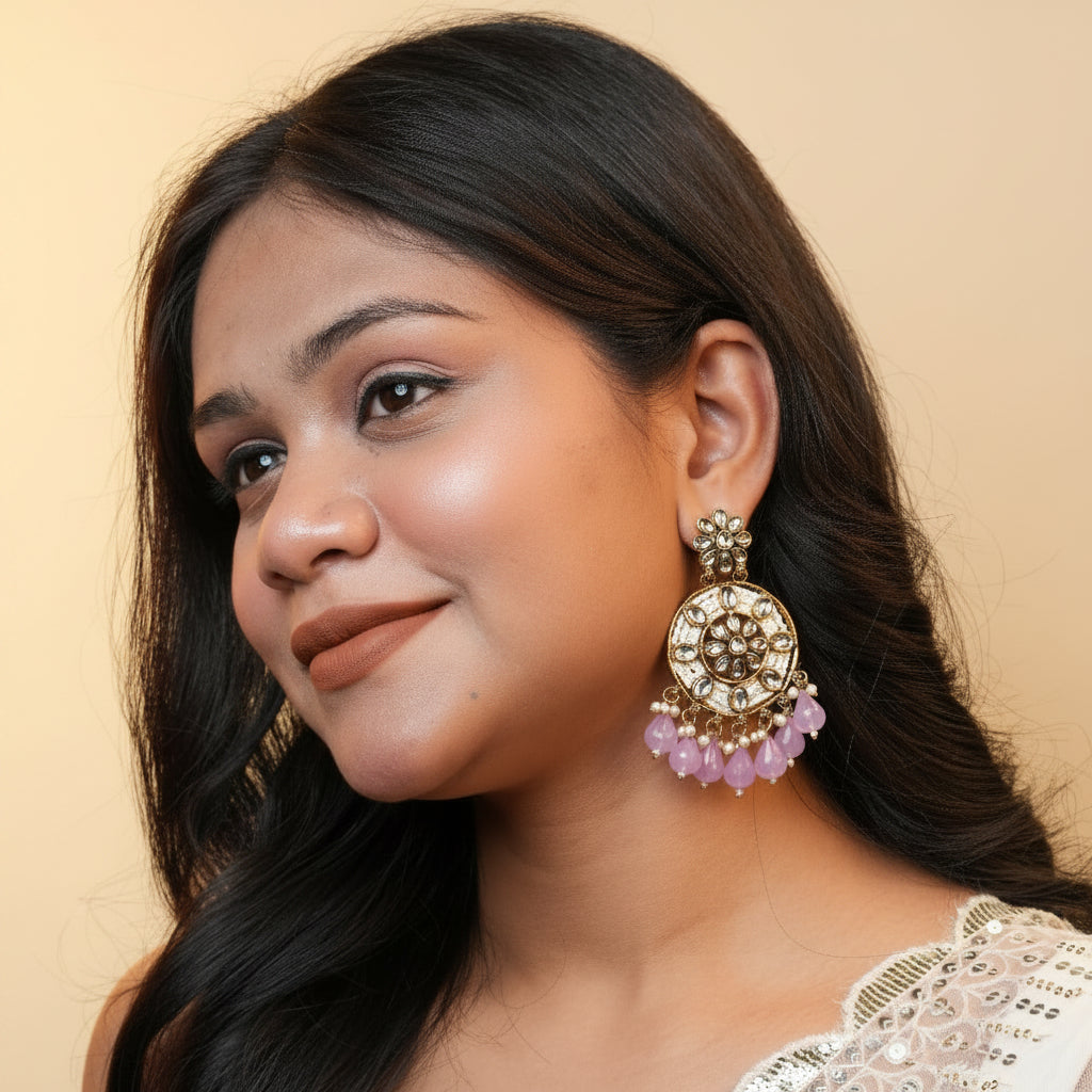 Siya Kundan Earrings (Purple)