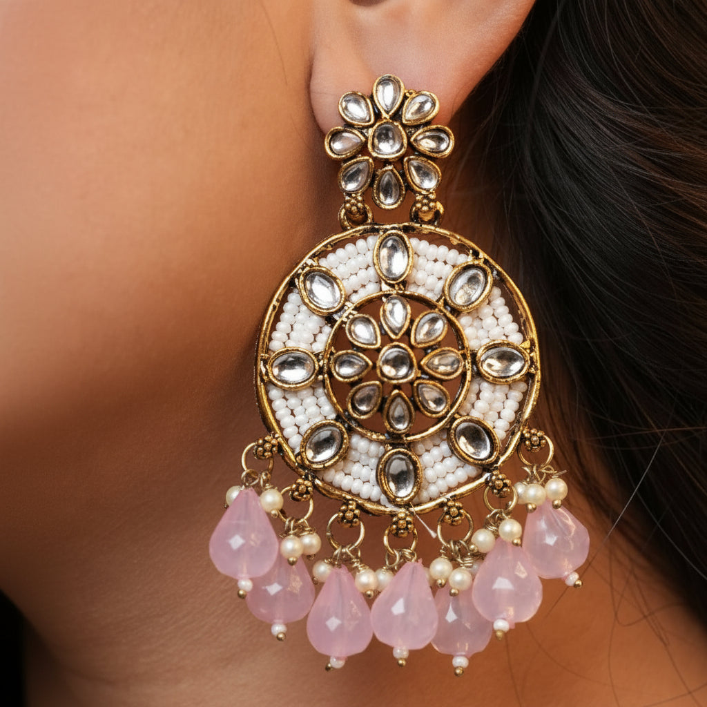 Siya Kundan Earrings (Light-pink)