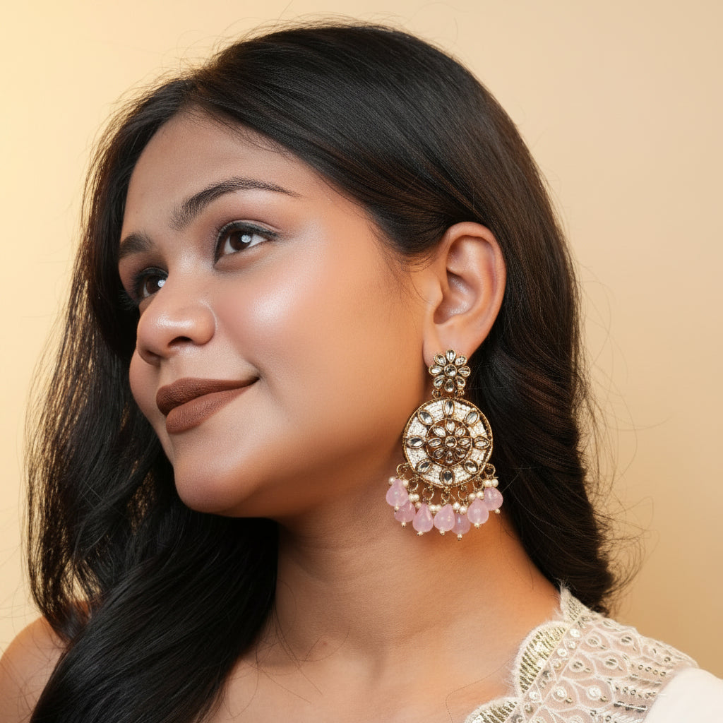 Siya Kundan Earrings (Light-pink)