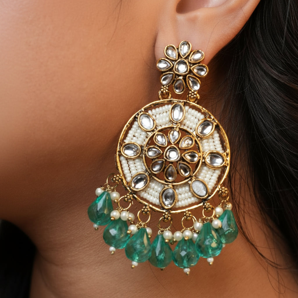 Siya Kundan Earrings (Sea Green)