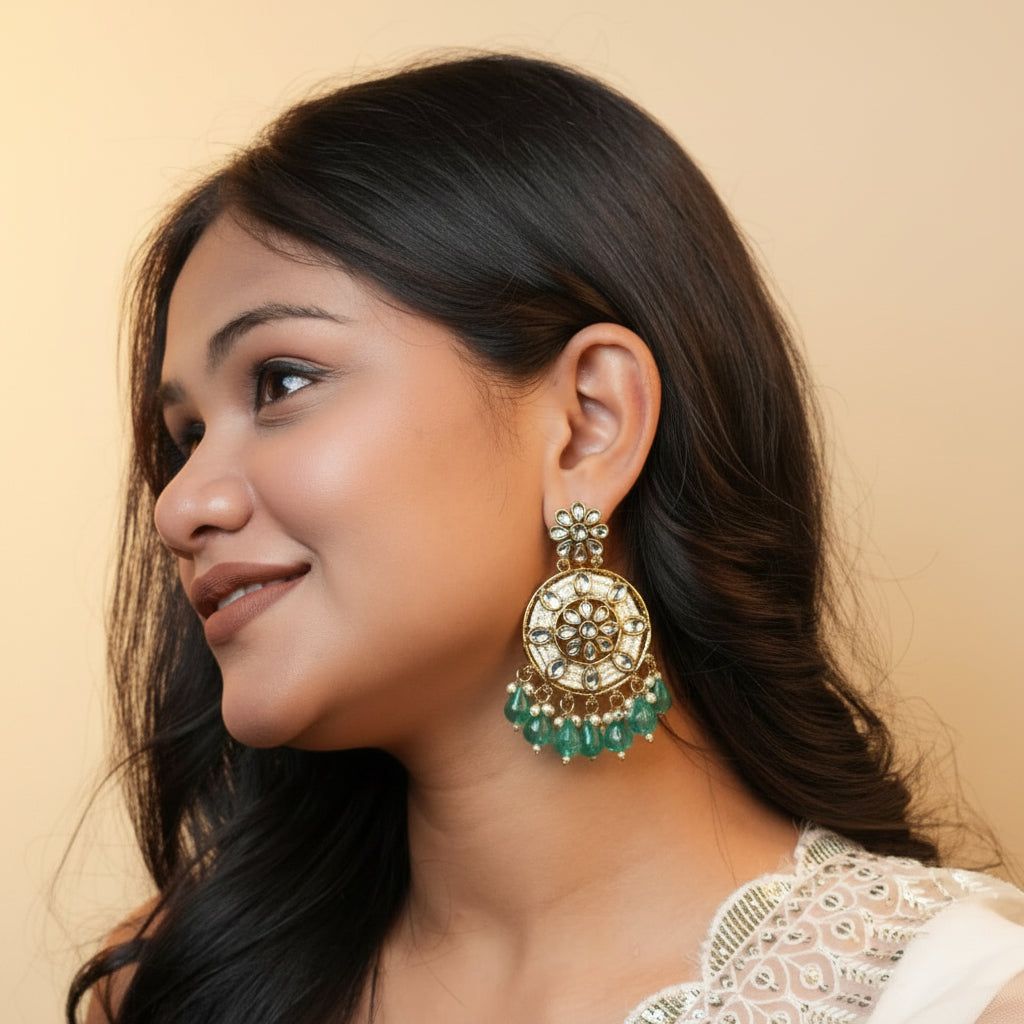 Siya Kundan Earrings (Sea Green)