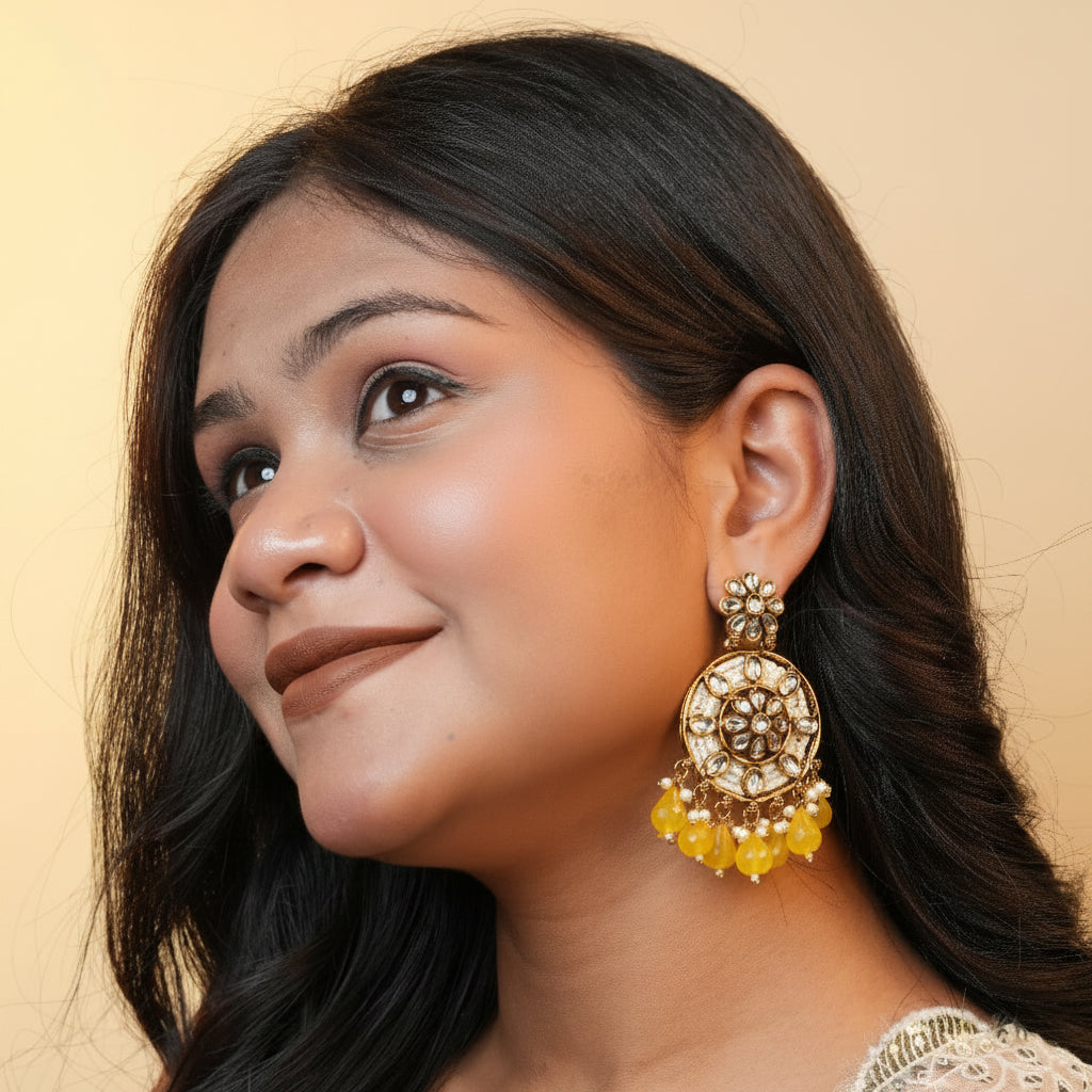 Siya Kundan Earrings (Yellow)