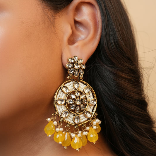 Siya Kundan Earrings (Yellow)