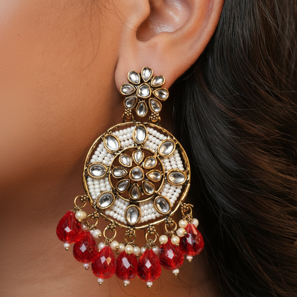 Siya Kundan Earrings (Red)