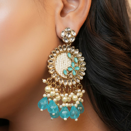 Kavya Kundan Earrings (Blue)