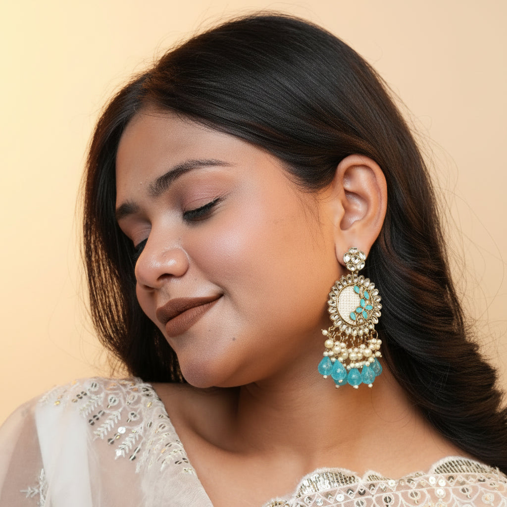 Kavya Kundan Earrings (Blue)