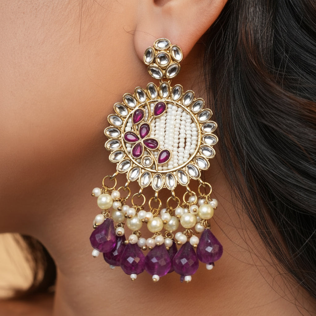 Kavya Kundan Earrings (Purple)
