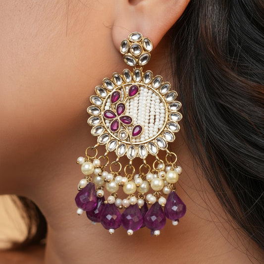 Kavya Kundan Earrings (Purple)