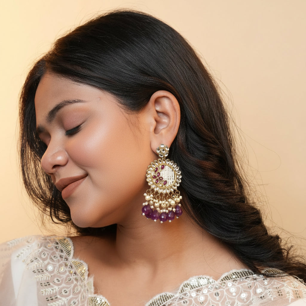 Kavya Kundan Earrings (Purple)