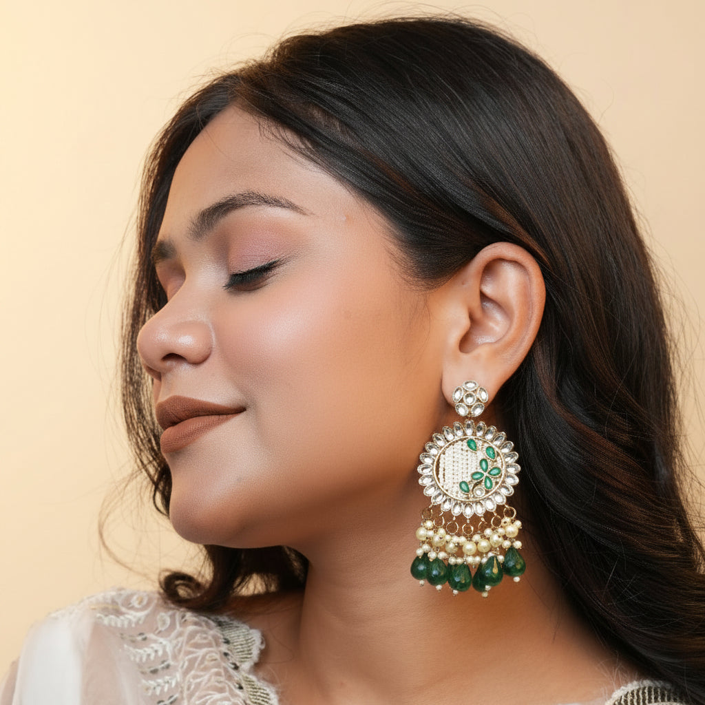 Kavya Kundan Earrings (Green)