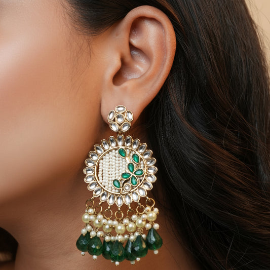 Kavya Kundan Earrings (Green)