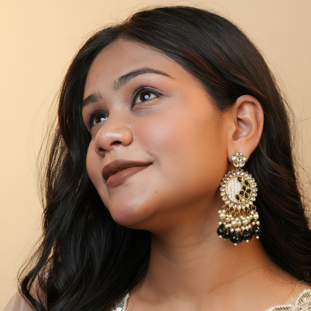 Kavya Kundan Earrings (Black)