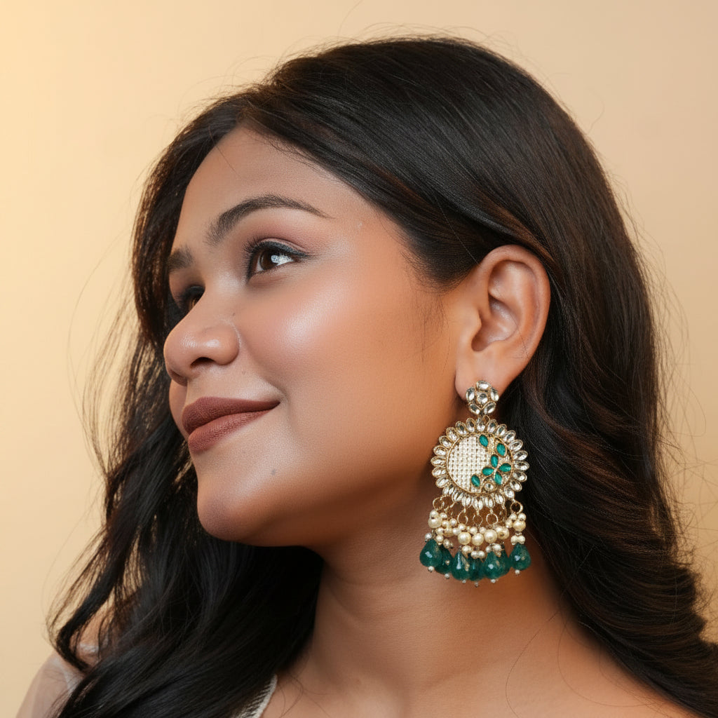Kavya Kundan Earrings (Green)