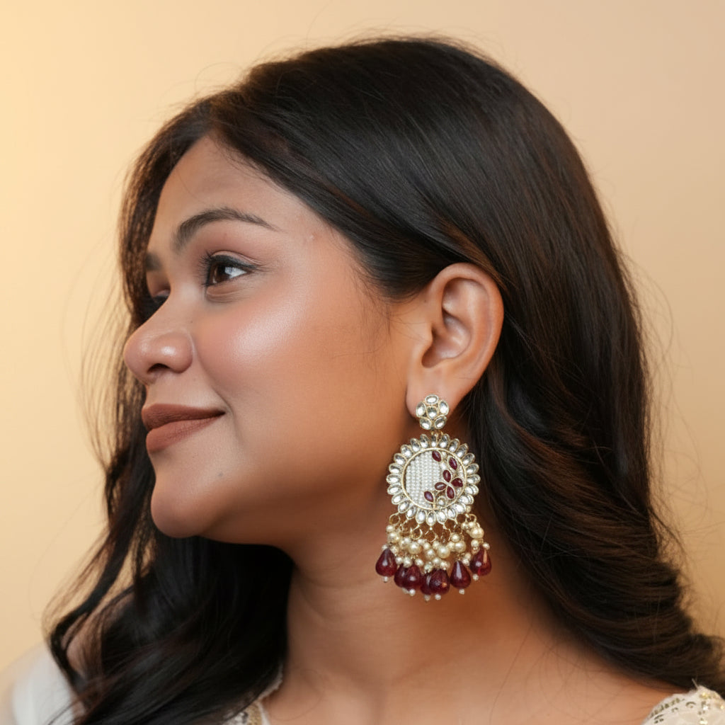 Kavya Kundan Earrings (Wine)