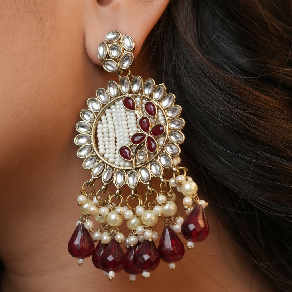 Kavya Kundan Earrings (Wine)