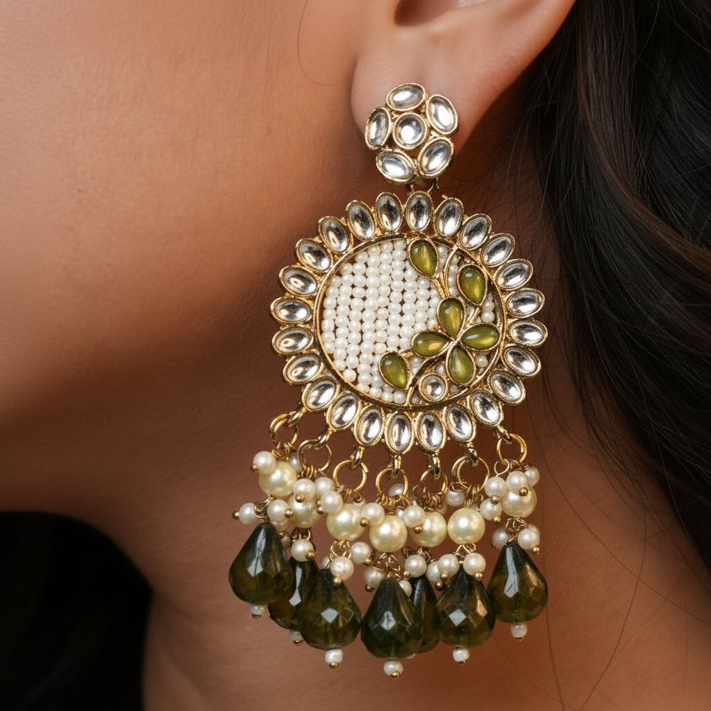 Kavya Kundan Earrings (Green)