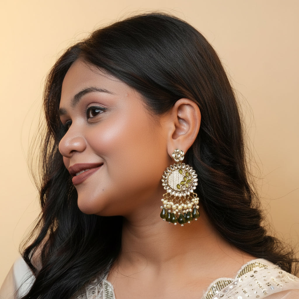Kavya Kundan Earrings (Green)