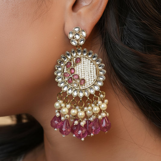 Kavya Kundan Earrings (Pink)