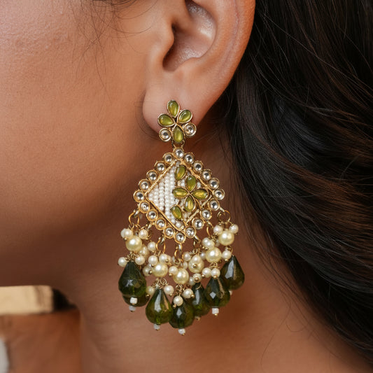 Ziya Kundan Earrings (Green)