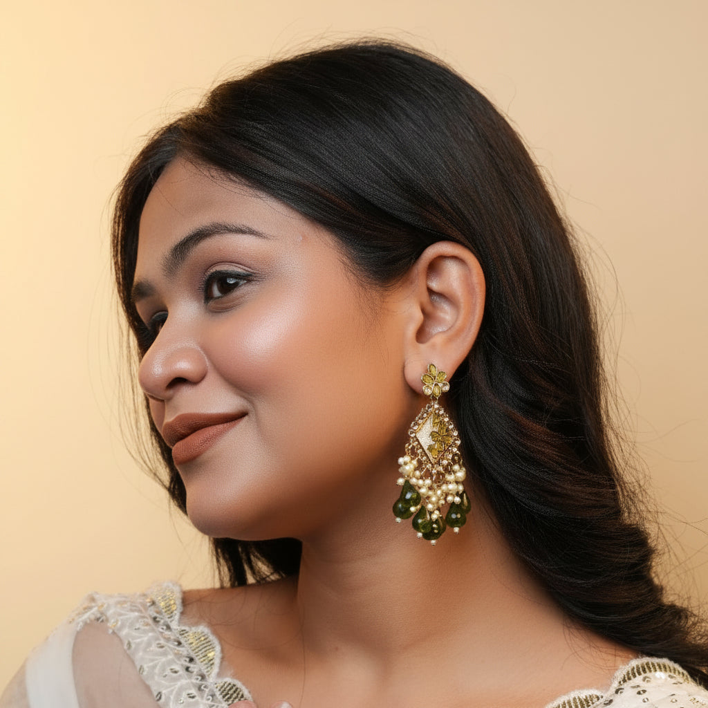 Ziya Kundan Earrings (Green)