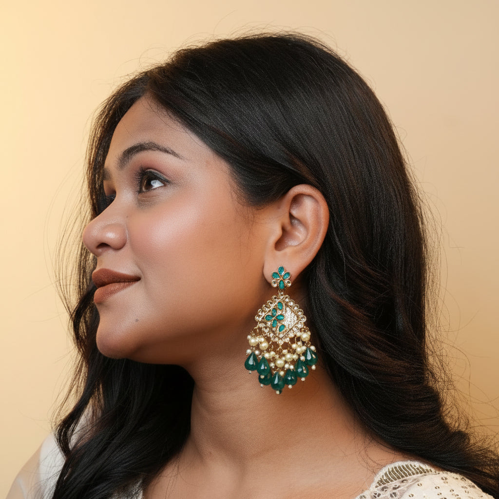 Ziya Kundan Earrings (Blue)