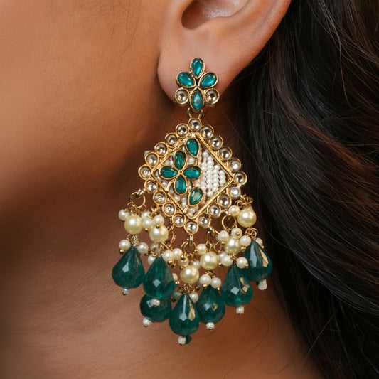 Ziya Kundan Earrings (Blue)