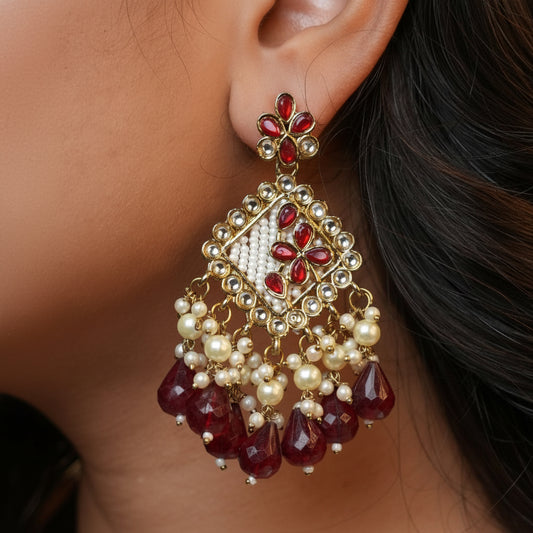 Ziya Kundan Earrings (Wine)