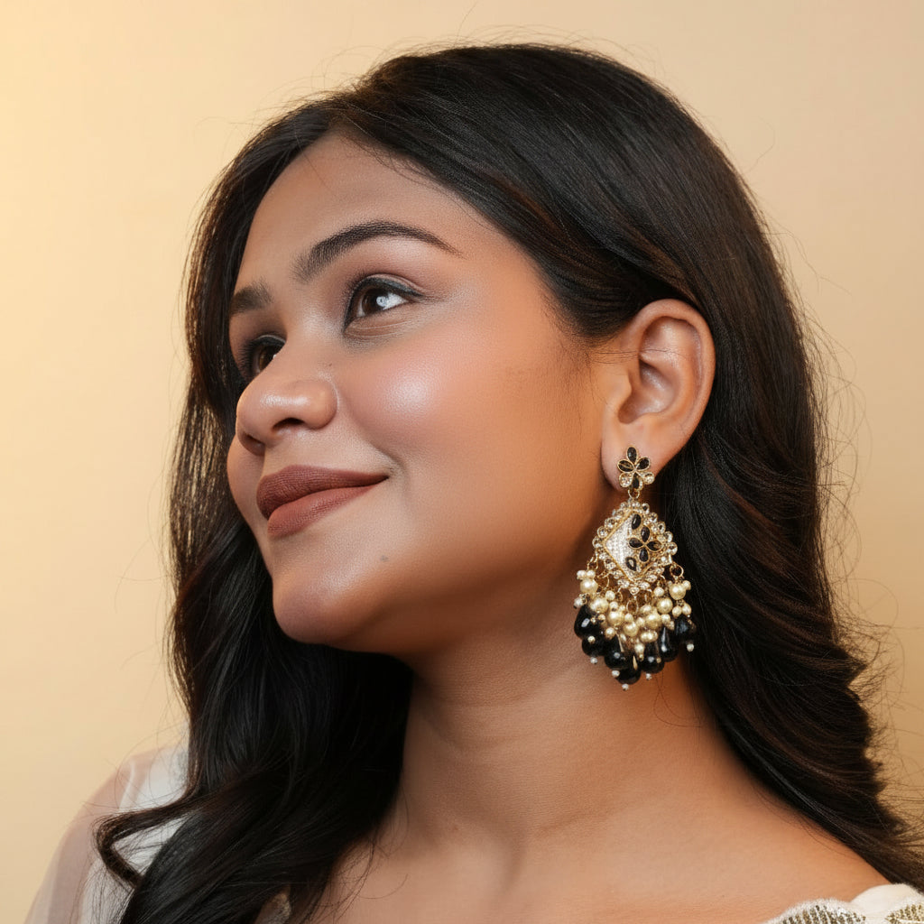 Ziya Kundan Earrings (Black)