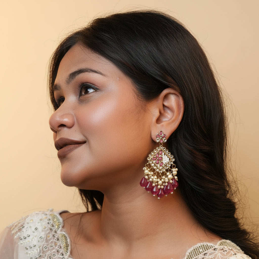 Ziya Kundan Earrings (Pink)