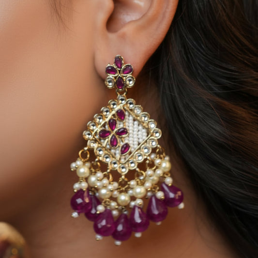 Ziya Kundan Earrings (Purple)