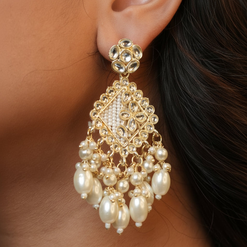 Ziya Kundan Earrings (White)