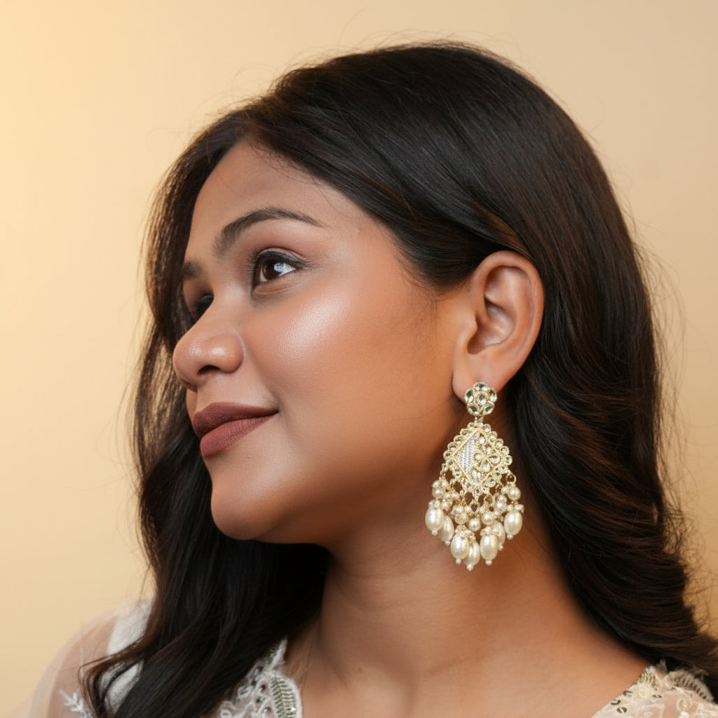 Ziya Kundan Earrings (White)