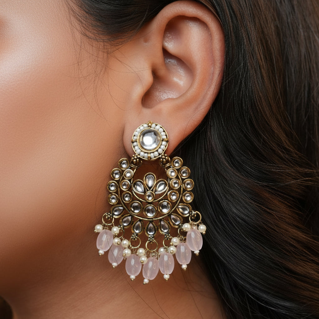 Diya Kundan Earrings (Pink)