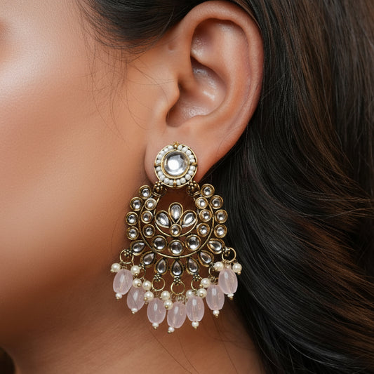 Diya Kundan Earrings (Pink)