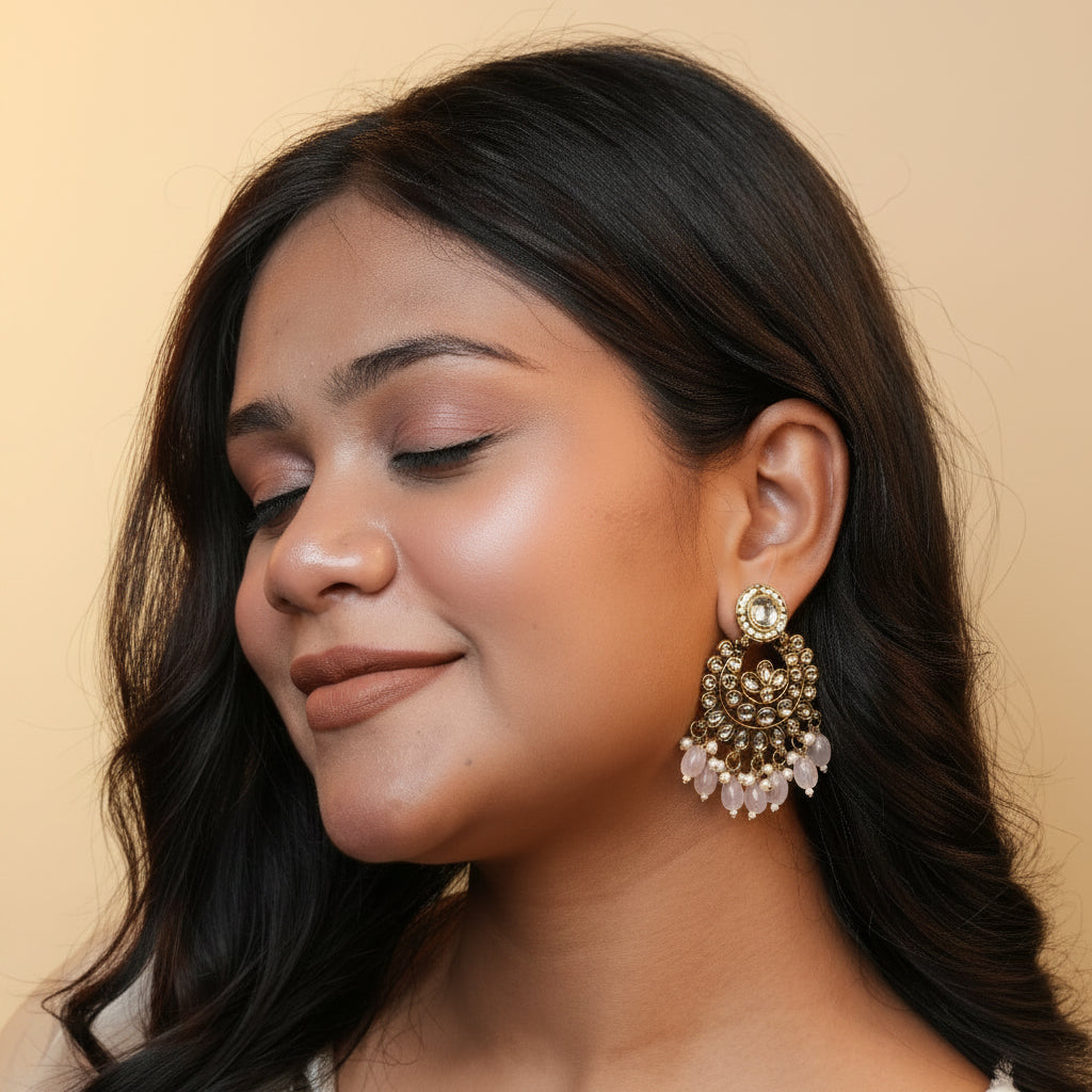 Diya Kundan Earrings (Pink)
