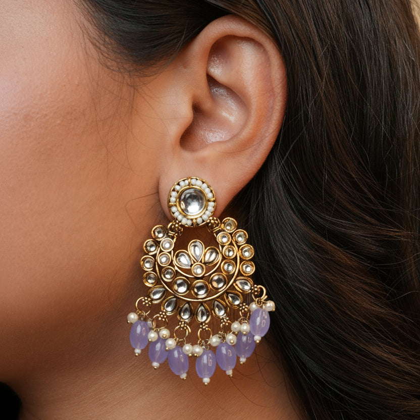 Diya Kundan Earrings (Purple)
