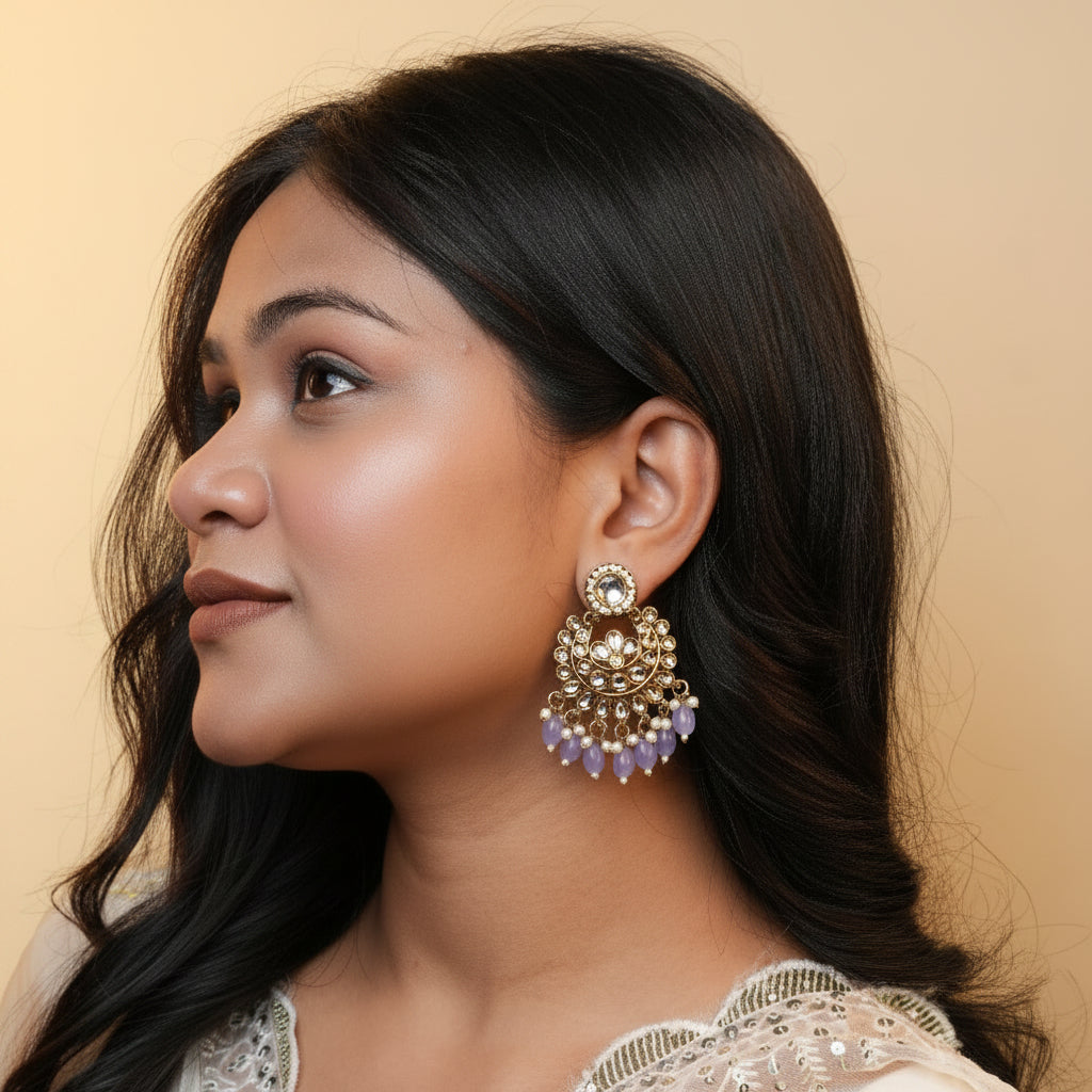 Diya Kundan Earrings (Purple)