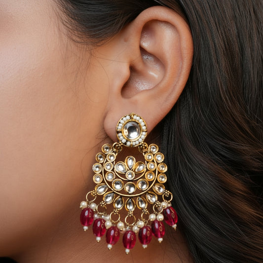 Diya Kundan Earrings (Red)