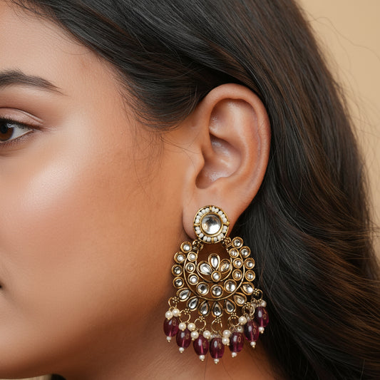 Diya Kundan Earrings (Purple)