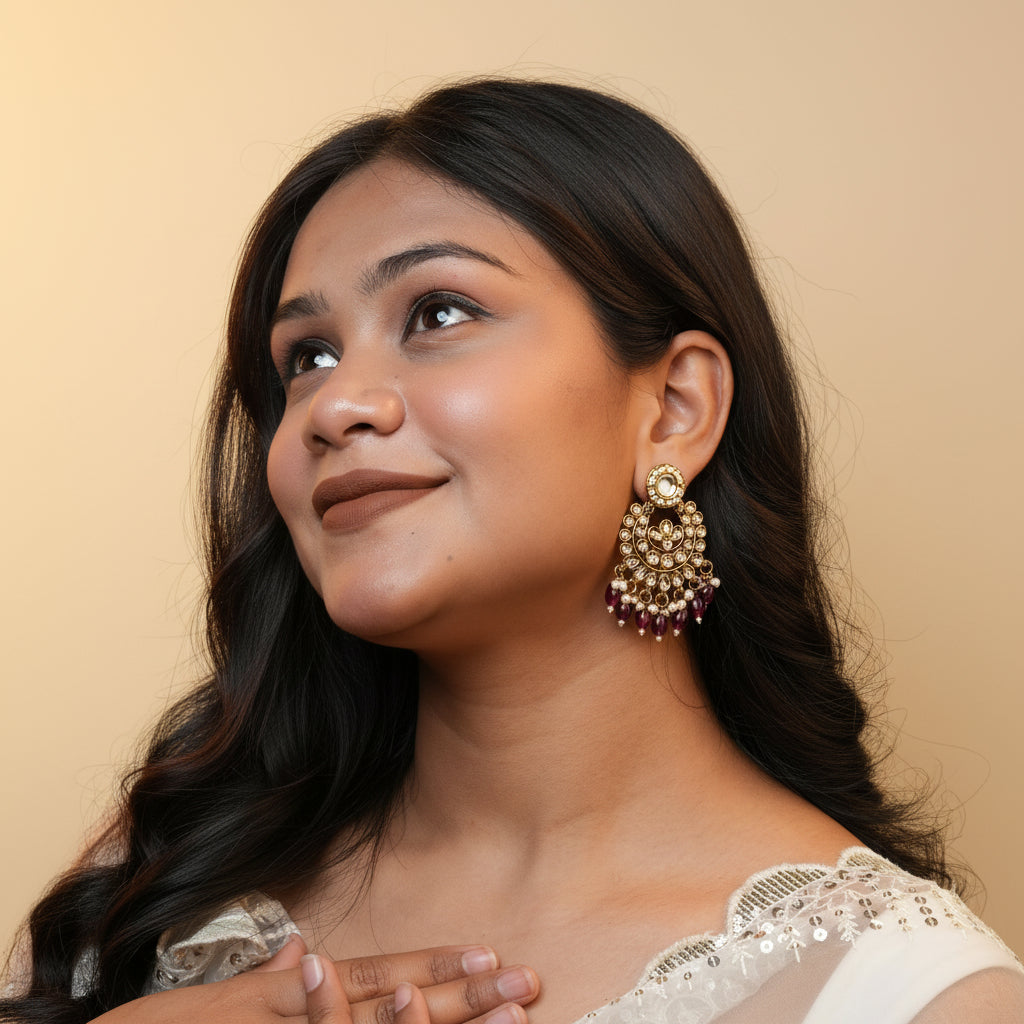 Diya Kundan Earrings (Purple)