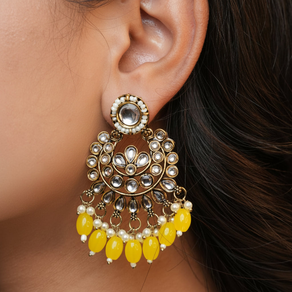 Diya Kundan Earrings (Yellow)