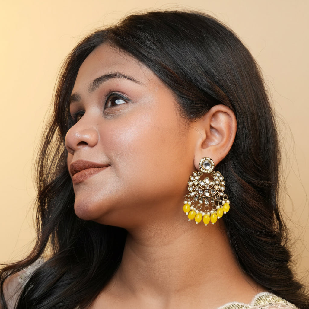 Diya Kundan Earrings (Yellow)