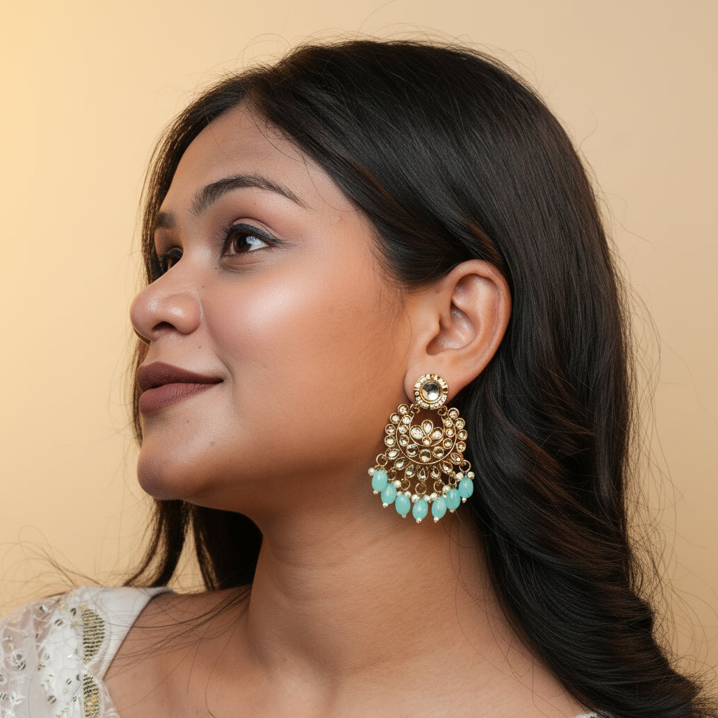 Diya Kundan Earrings (Blue)