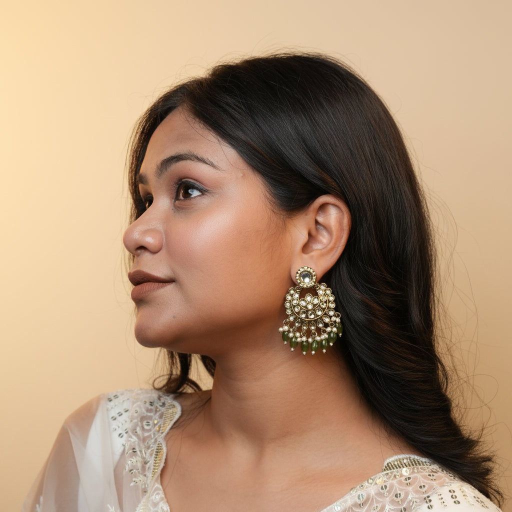 Diya Kundan Earrings (Green)