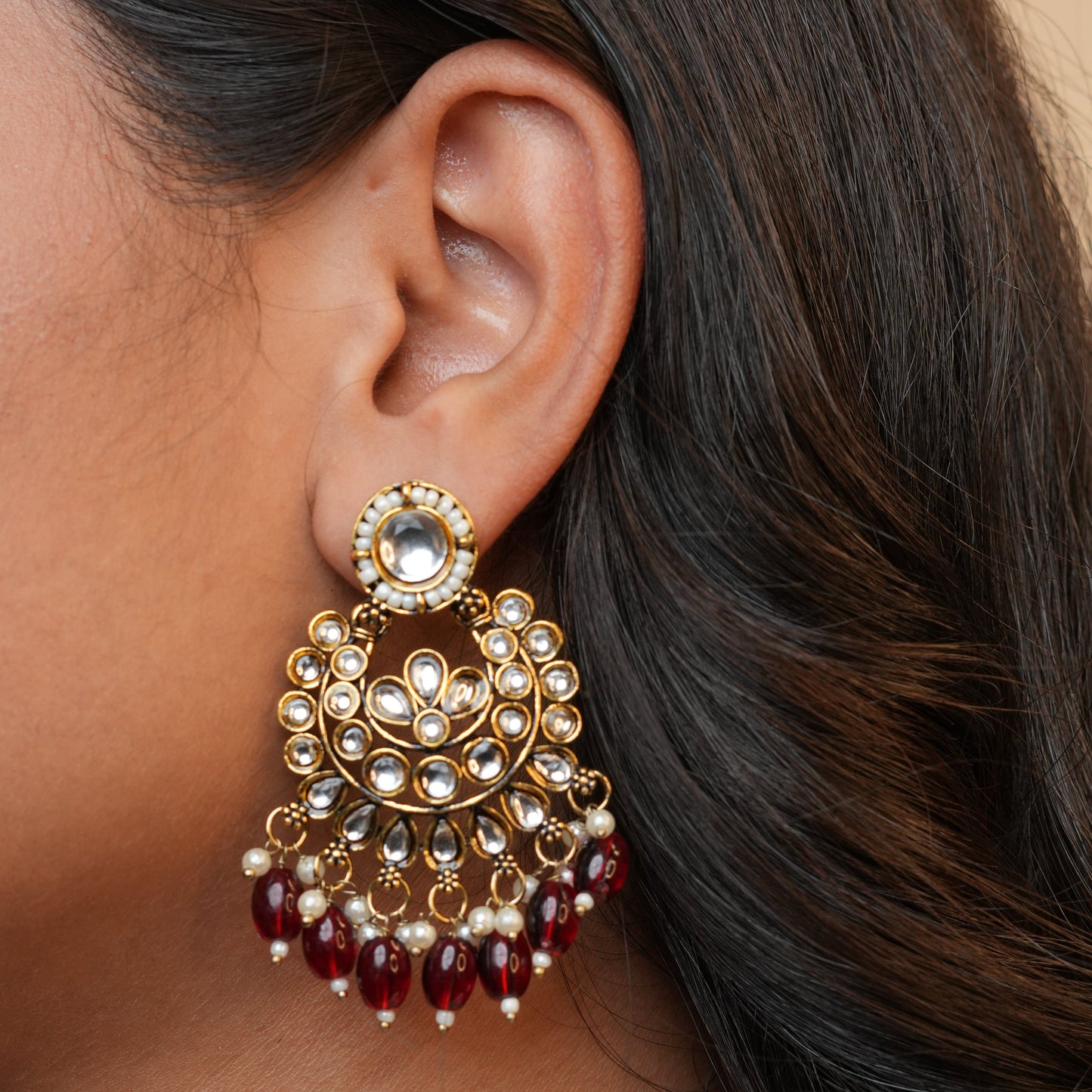Diya Kundan Earrings (wine)